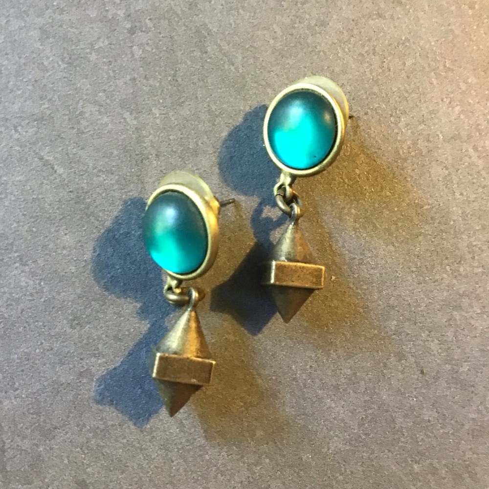 Bronze and Blue-Green Dangle Earrings